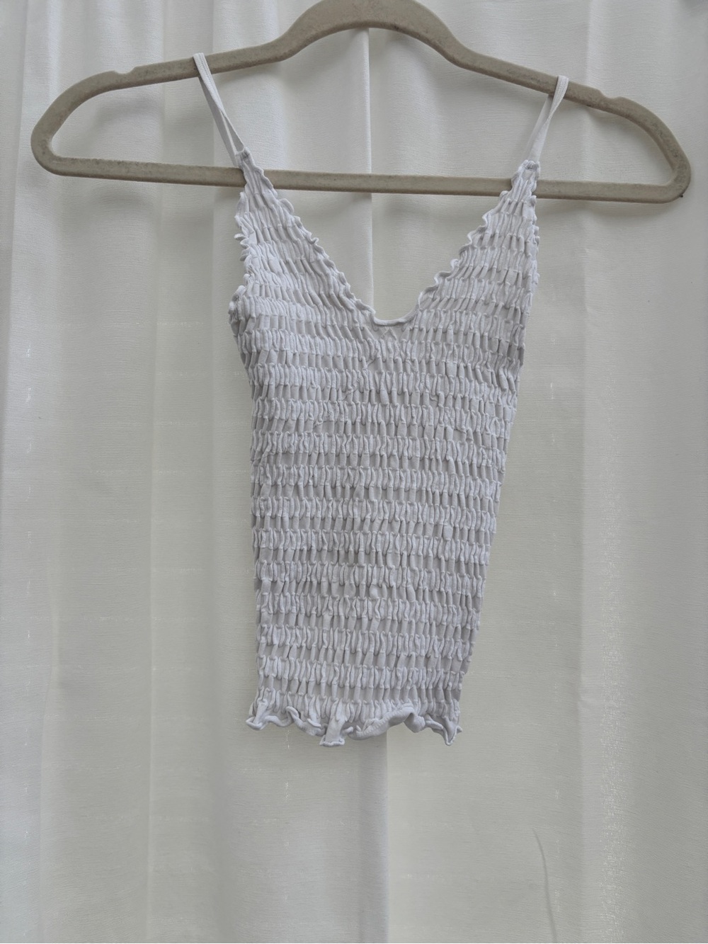 Free People White Smocked V-Neck Cami